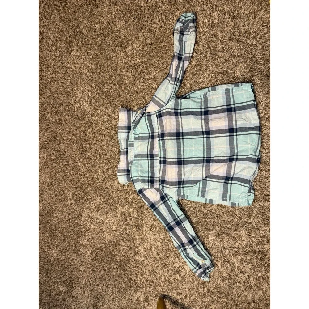 OshKosh B’gosh Boys 2T Blue White Plaid Button Down Shirt Long Sleeve
